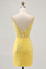 Load image into Gallery viewer, Sparkly Floral Yellow Tight Short Corset Homecoming Dress with Sequins