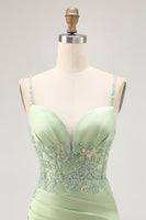 Load image into Gallery viewer, Sparkly Matcha Tight Satin Short Corset Homecoming Dress with Lace