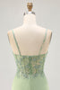 Load image into Gallery viewer, Sparkly Matcha Tight Satin Short Corset Homecoming Dress with Lace