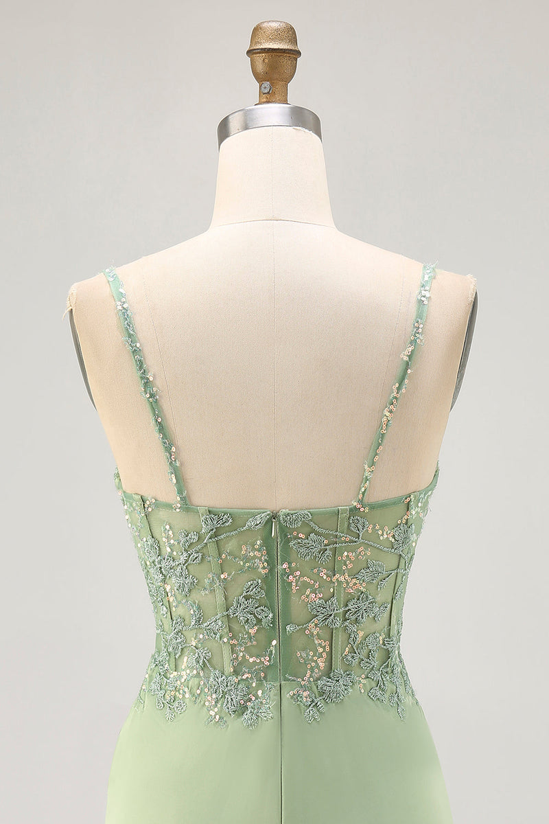 Load image into Gallery viewer, Sparkly Matcha Tight Satin Short Corset Homecoming Dress with Lace