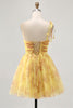 Load image into Gallery viewer, Sparkly Yellow One Shoulder Short Floral Homecoming Dress with Bow