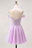 Load image into Gallery viewer, Glitter Lilac A Line Appliqued Short Corset Homecoming Dress