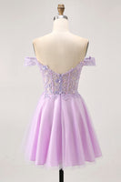 Load image into Gallery viewer, Glitter Lilac A Line Appliqued Short Corset Homecoming Dress