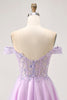 Load image into Gallery viewer, Glitter Lilac A Line Appliqued Short Corset Homecoming Dress