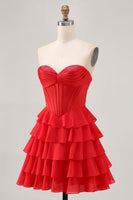 Load image into Gallery viewer, Sparkly Red A Line Tiered Short Corset Homecoming Dress with Beading