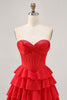 Load image into Gallery viewer, Sparkly Red A Line Tiered Short Corset Homecoming Dress with Beading