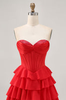 Load image into Gallery viewer, Sparkly Red A Line Tiered Short Corset Homecoming Dress with Beading