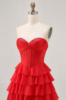 Load image into Gallery viewer, Sparkly Red A Line Tiered Short Corset Homecoming Dress with Beading