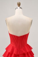 Load image into Gallery viewer, Sparkly Red A Line Tiered Short Corset Homecoming Dress with Beading