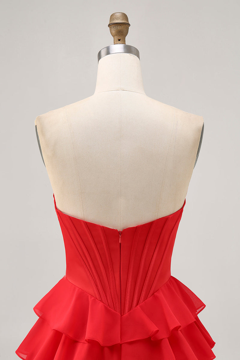 Load image into Gallery viewer, Sparkly Red A Line Tiered Short Corset Homecoming Dress with Beading