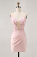 Load image into Gallery viewer, Foral Blush Tight Satin Short Corset Homecoming Dress with Lace