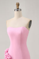 Load image into Gallery viewer, Pink Satin Tight Strapless Short Homecoming Dress with 3D Flowers