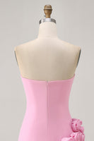 Load image into Gallery viewer, Pink Satin Tight Strapless Short Homecoming Dress with 3D Flowers