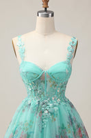 Load image into Gallery viewer, Sparkly Green Floral A Line Short Corset Homecoming Dress with Sequins
