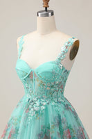 Load image into Gallery viewer, Sparkly Green Floral A Line Short Corset Homecoming Dress with Sequins