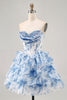 Load image into Gallery viewer, Sparkly White Blue Floral A Line Short Corset Homecoming Dress with Ruffles