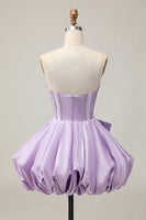 Load image into Gallery viewer, Sparkly Purple A Line Satin Beaded Short Corset Homecoming Dress with Bow