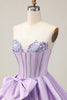Load image into Gallery viewer, Sparkly Purple A Line Satin Beaded Short Corset Homecoming Dress with Bow