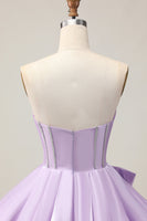Load image into Gallery viewer, Sparkly Purple A Line Satin Beaded Short Corset Homecoming Dress with Bow