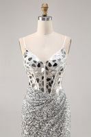 Load image into Gallery viewer, Sparkly Silver V-Neck Short Sequins Corset Mirror Homecoming Dress