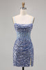 Load image into Gallery viewer, Sparkly Grey Blue Short Corset Tight Sequins Homecoming Dress with Slit