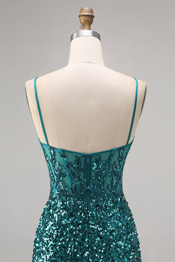 Sparkly Grey Blue Short Corset Tight Sequins Homecoming Dress with Slit