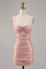 Load image into Gallery viewer, Spaghetti Straps Blush Short Metallic Cut Out Tight Homecoming Dress