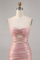 Load image into Gallery viewer, Spaghetti Straps Blush Short Metallic Cut Out Tight Homecoming Dress