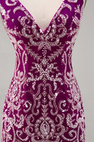Load image into Gallery viewer, Sparkly Short Fuchsia V-Neck Tight Homecoming Dress with Beading