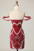Load image into Gallery viewer, Sparkly Off the Shoulder Red Short Tight Homecoming Dress with Beading