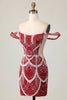 Load image into Gallery viewer, Sparkly Off the Shoulder Red Short Tight Homecoming Dress with Beading