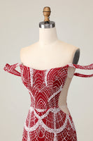 Load image into Gallery viewer, Sparkly Off the Shoulder Red Short Tight Homecoming Dress with Beading