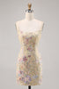 Load image into Gallery viewer, Spaghetti Straps Apricot Floral Short Tight Homecoming Dress