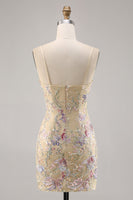 Load image into Gallery viewer, Spaghetti Straps Apricot Floral Short Tight Homecoming Dress