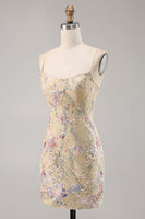 Load image into Gallery viewer, Spaghetti Straps Apricot Floral Short Tight Homecoming Dress