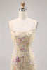 Load image into Gallery viewer, Spaghetti Straps Apricot Floral Short Tight Homecoming Dress
