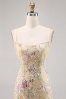 Load image into Gallery viewer, Spaghetti Straps Apricot Floral Short Tight Homecoming Dress