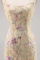 Load image into Gallery viewer, Spaghetti Straps Apricot Floral Short Tight Homecoming Dress