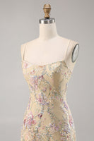 Load image into Gallery viewer, Spaghetti Straps Apricot Floral Short Tight Homecoming Dress