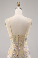 Load image into Gallery viewer, Spaghetti Straps Apricot Floral Short Tight Homecoming Dress