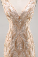 Load image into Gallery viewer, Sparkly V-Neck Champagne Short Sequin Tight Homecoming Dress