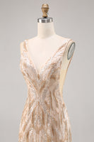 Load image into Gallery viewer, Sparkly V-Neck Champagne Short Sequin Tight Homecoming Dress