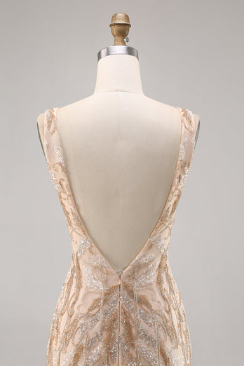 Sparkly V-Neck Champagne Short Sequin Tight Homecoming Dress