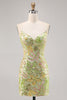 Load image into Gallery viewer, Sparkly Green Floral Spaghetti Straps Short Sequin Tight Homecoming Dress