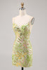 Load image into Gallery viewer, Sparkly Green Floral Spaghetti Straps Short Sequin Tight Homecoming Dress