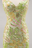 Load image into Gallery viewer, Sparkly Green Floral Spaghetti Straps Short Sequin Tight Homecoming Dress