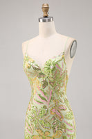 Load image into Gallery viewer, Sparkly Green Floral Spaghetti Straps Short Sequin Tight Homecoming Dress