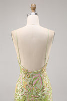Load image into Gallery viewer, Sparkly Green Floral Spaghetti Straps Short Sequin Tight Homecoming Dress