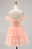 Load image into Gallery viewer, Blush A Line Short Cold Shoulder Tulle Homecoming Dress with Ruffles