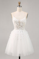 Load image into Gallery viewer, A Line Short White Tulle Homecoming Dress with Appliques